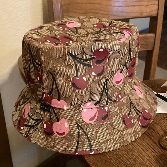 Coach Signature C Cherry Swirl Bucket Hat, Mini Tote Bag Charm & Cherry Bundle - Picture 2 of 9